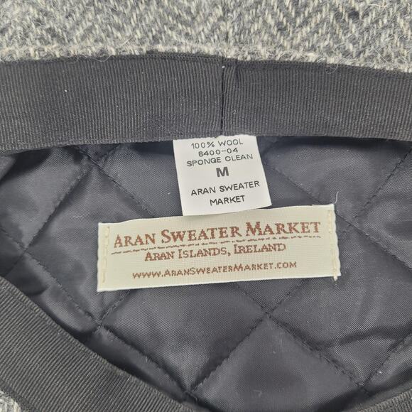 Aran Sweater Market Hat Newsboy Fitted Mens Medium Gray Herringbone Tweed Wool - Picture 8 of 8